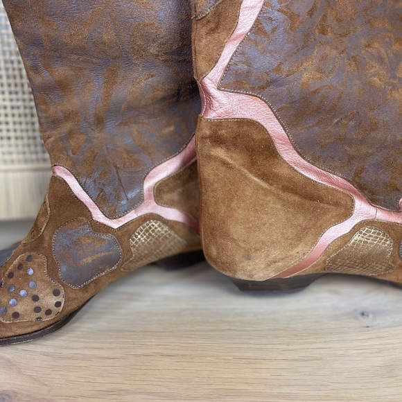 Vintage Specchio Brown Pink Suede Leather Italian Boots | Sz 9 | Slouch … - Picture 6 of 12